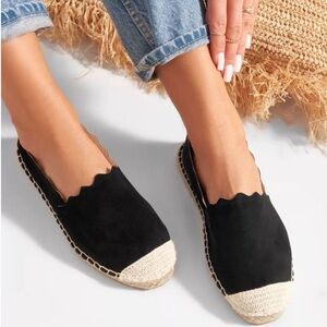 New in Box Black Suede Scalloped Espadrilles